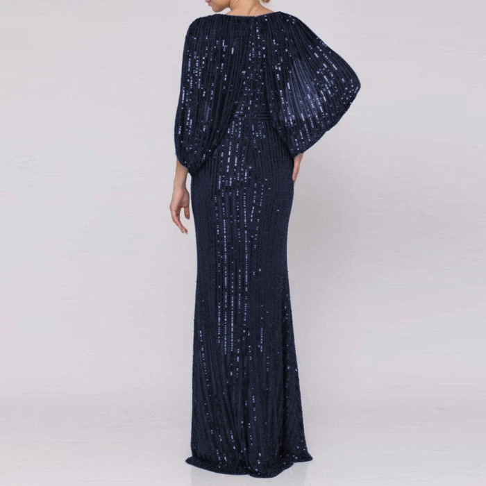 ✨Elegant Sequins Cape Sleeve Evening Long Dress✨