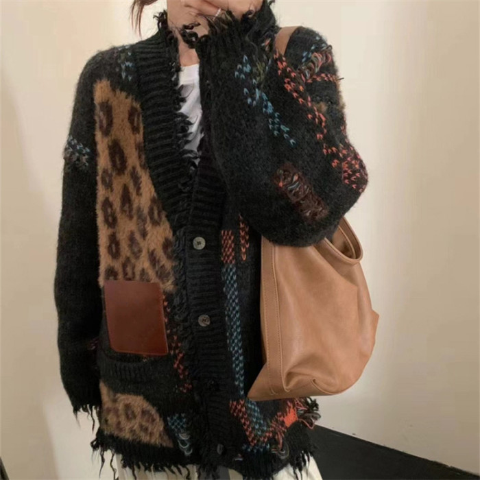 ✨Vintage Leopard Print Tassel Knit Cardigan✨