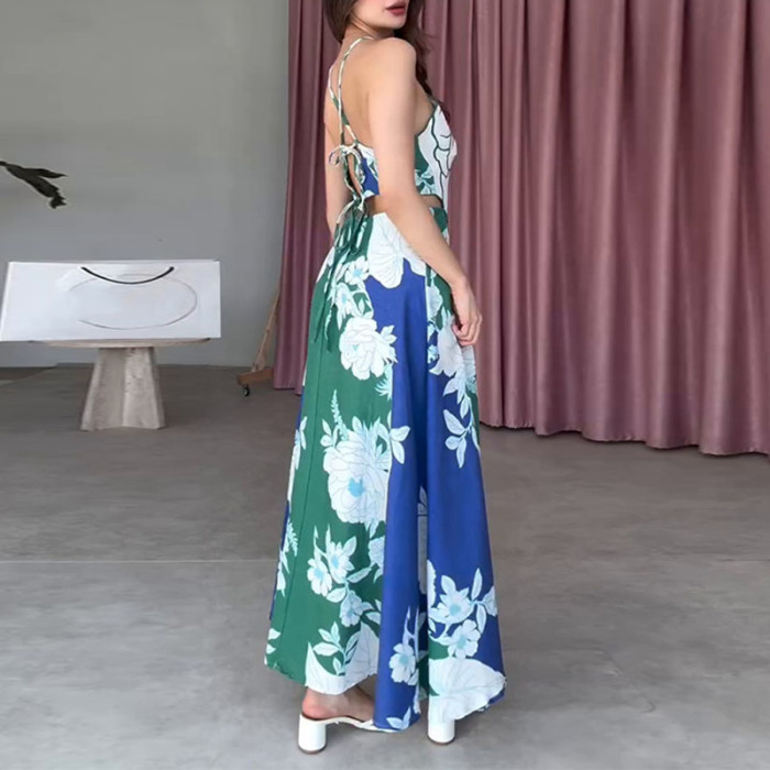 ✨Sexy Backless Lace Up Floral Print Long Dress✨