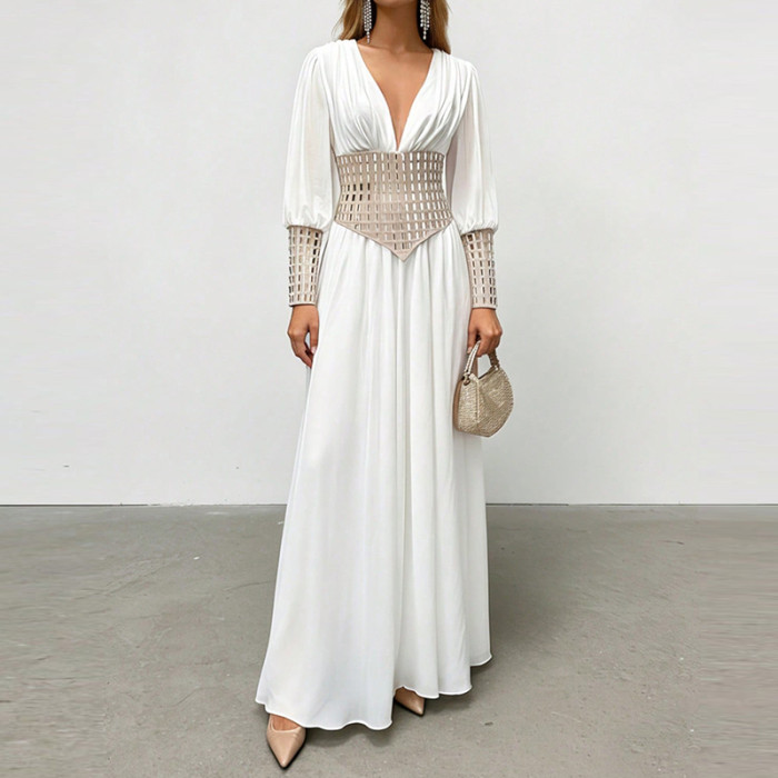 ✨Elegant Diamond Patchwork Long Sleeve Banquet Dress✨