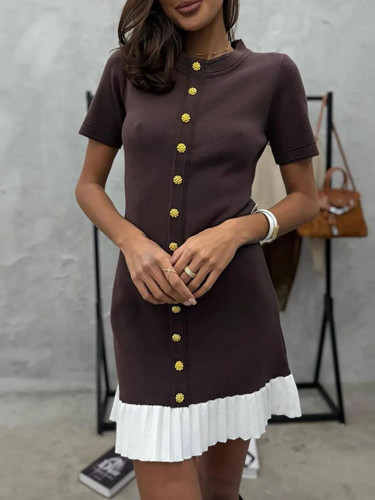 ✨Elegant O-Neck Patchwork Pleated Party Dress✨