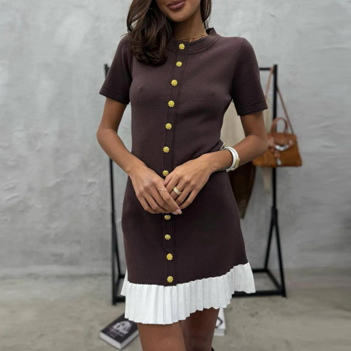 ✨Elegant O-Neck Patchwork Pleated Party Dress✨