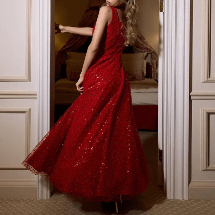 ✨Fashion Square Collar Suspender Sequin Party Dress✨