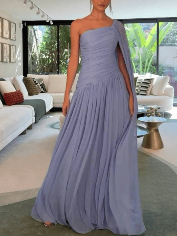 ✨Elegant One Shoulder Chiffon Pleated Evening Dress✨