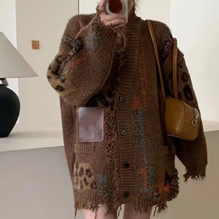 ✨Vintage Leopard Print Tassel Knit Cardigan✨