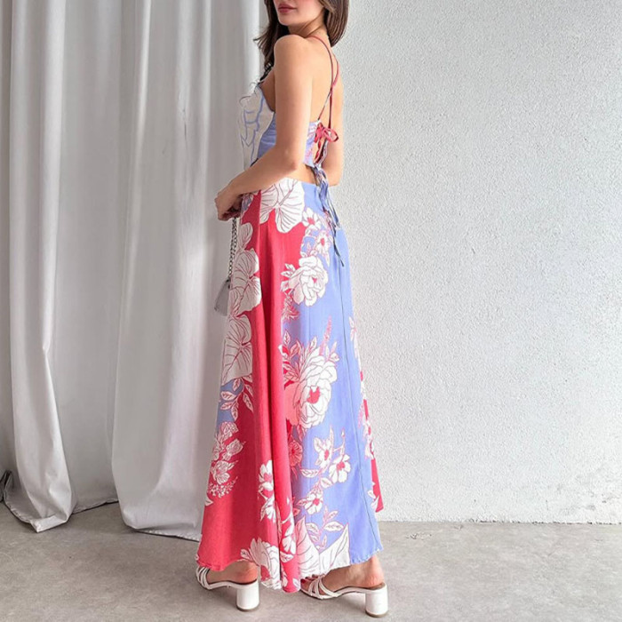 ✨Sexy Backless Lace Up Floral Print Long Dress✨