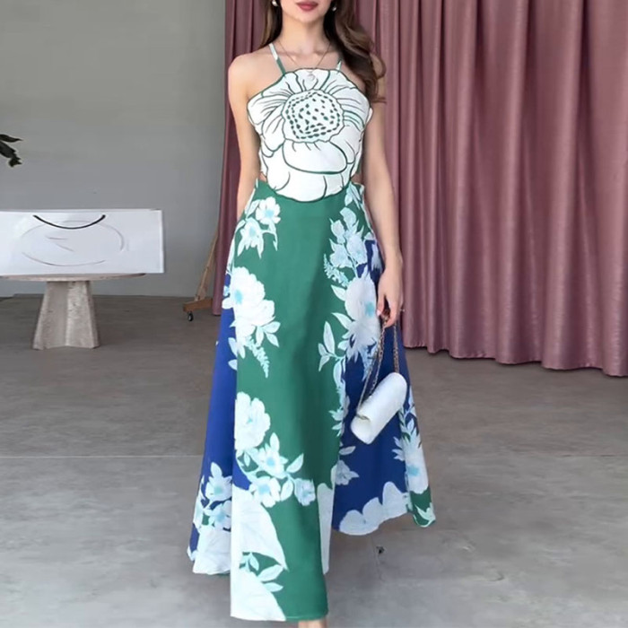 ✨Sexy Backless Lace Up Floral Print Long Dress✨