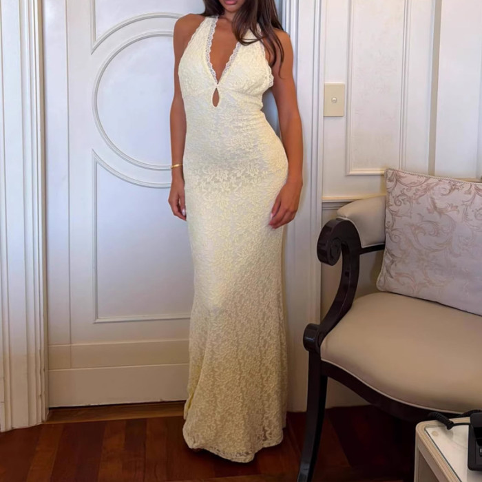 ✨Halter Tie Up Backless Lace Party Long Dress✨