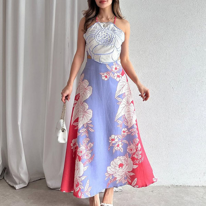 ✨Sexy Backless Lace Up Floral Print Long Dress✨