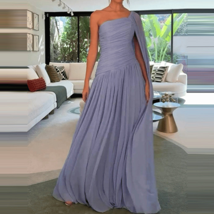 ✨Elegant One Shoulder Chiffon Pleated Evening Dress✨