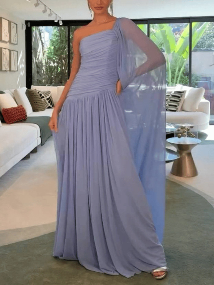 ✨Elegant One Shoulder Chiffon Pleated Evening Dress✨