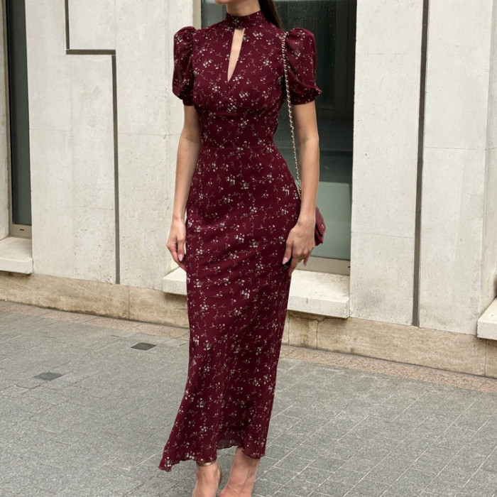 ✨Elegant Stand Collar Floral Print Long Dress✨
