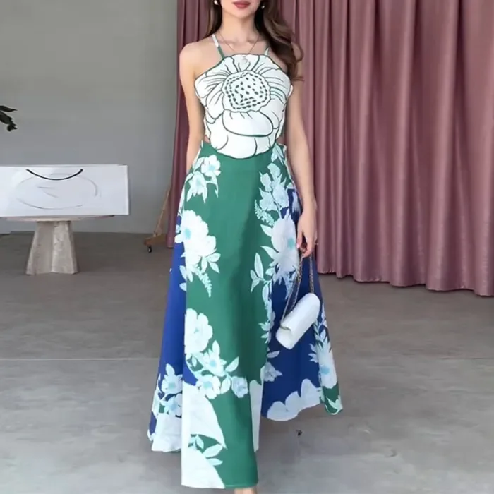 ✨Sexy Backless Lace Up Floral Print Long Dress✨