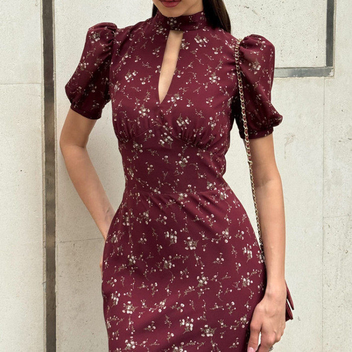 ✨Elegant Stand Collar Floral Print Long Dress✨