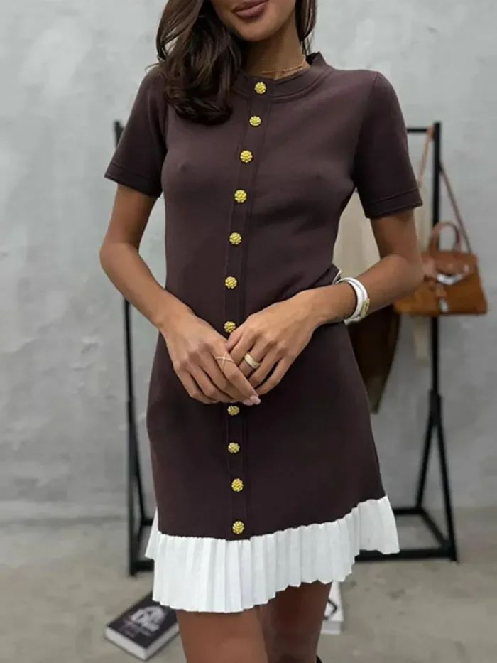 ✨Elegant O-Neck Patchwork Pleated Party Dress✨