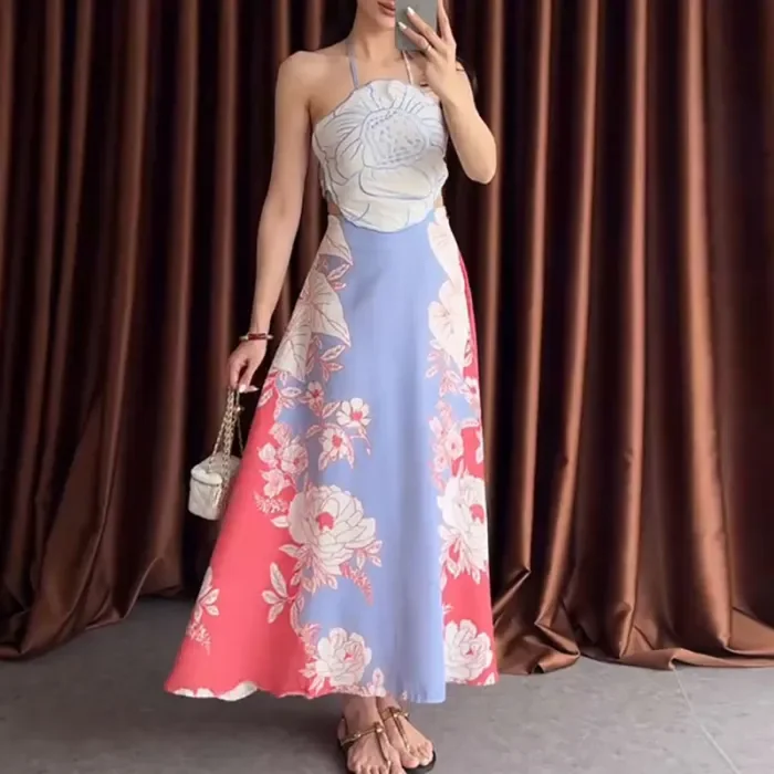 ✨Sexy Backless Lace Up Floral Print Long Dress✨