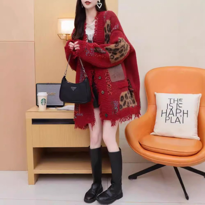 ✨Vintage Leopard Print Tassel Knit Cardigan✨