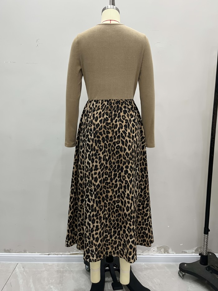 ✨Fierce Leopard Patchwork V-Neck Slim Casual Dress✨