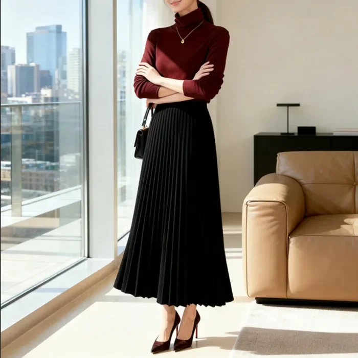 ✨High Waist Woolen Pleated Midi Skirt✨