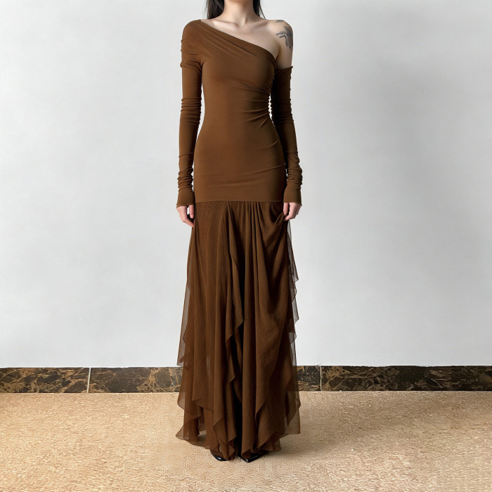 ✨Vintage Patchwork Gauze Slant Collar Slim Dress✨