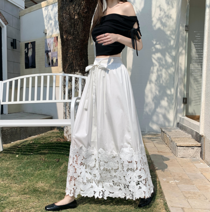 ✨High Waist Patchwork Lace A-Line Midi Skirt✨
