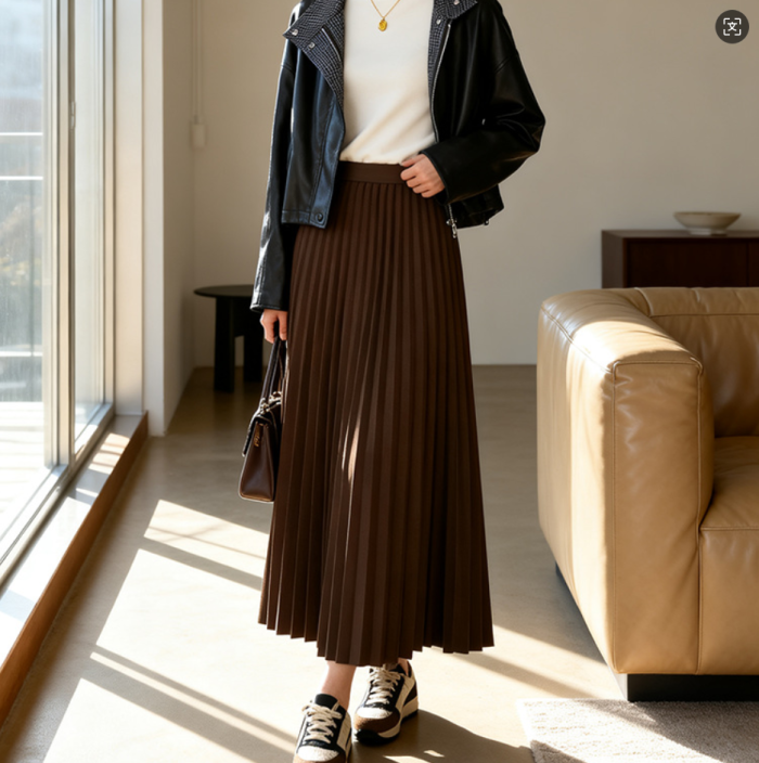 ✨High Waist Woolen Pleated Midi Skirt✨