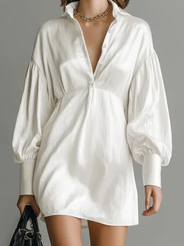 ✨Satin Polo Puff Sleeve Casual Slim Dress✨