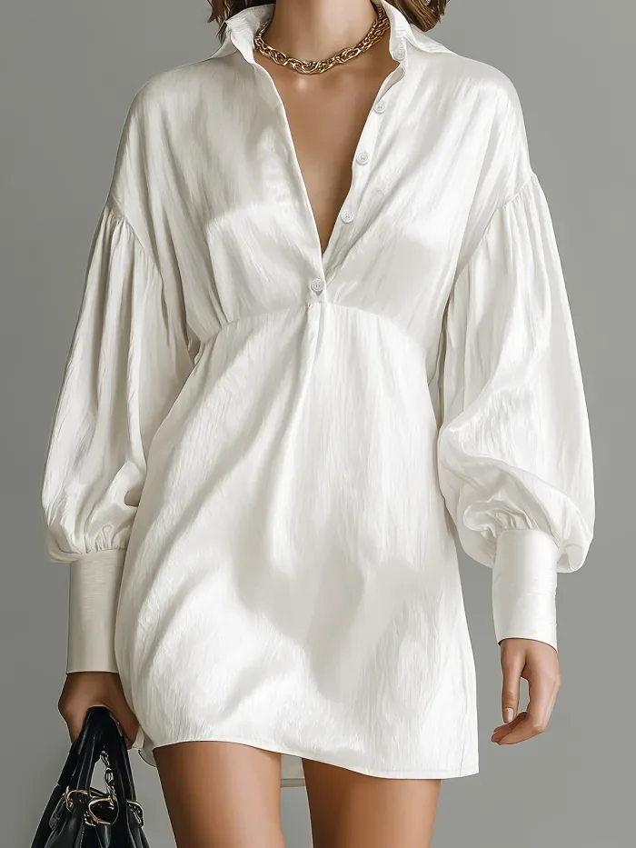 ✨Satin Polo Puff Sleeve Casual Slim Dress✨