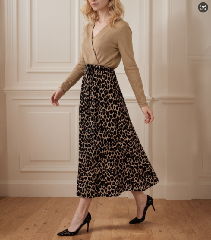 ✨Fierce Leopard Patchwork V-Neck Slim Casual Dress✨