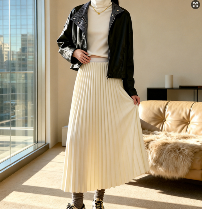 ✨High Waist Woolen Pleated Midi Skirt✨