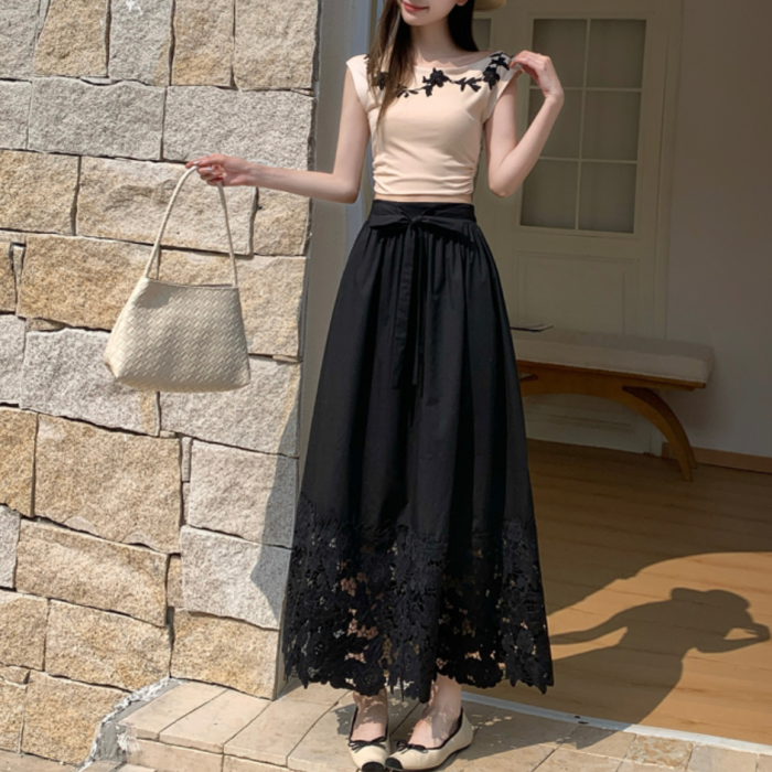 ✨High Waist Patchwork Lace A-Line Midi Skirt✨