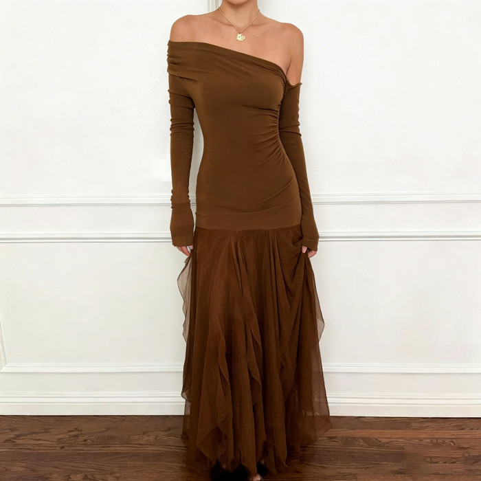 ✨Vintage Patchwork Gauze Slant Collar Slim Dress✨