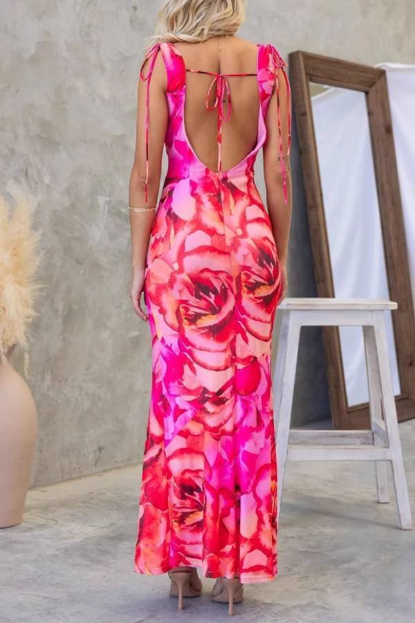 ✨Cowl Neck Tie-Back Waist-Cinched Bodycon Maxi Dress✨