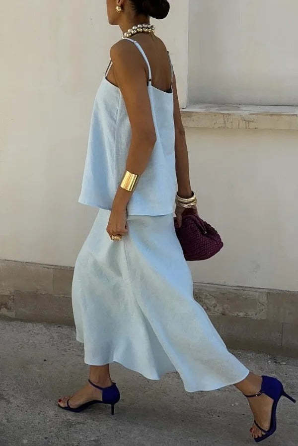 ✨Linen Blend Square Neck Camisole & Maxi Skirt Set✨