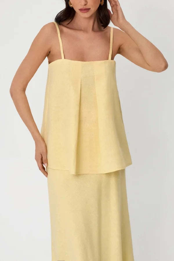 ✨Linen Blend Square Neck Camisole & Maxi Skirt Set✨