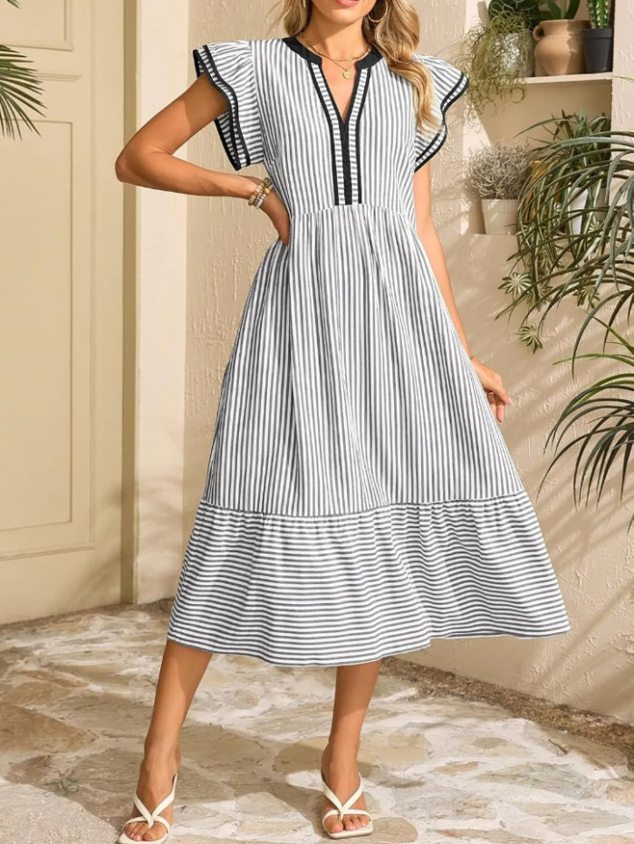 ✨Vintage Striped Loose A-Line Midi Dress✨