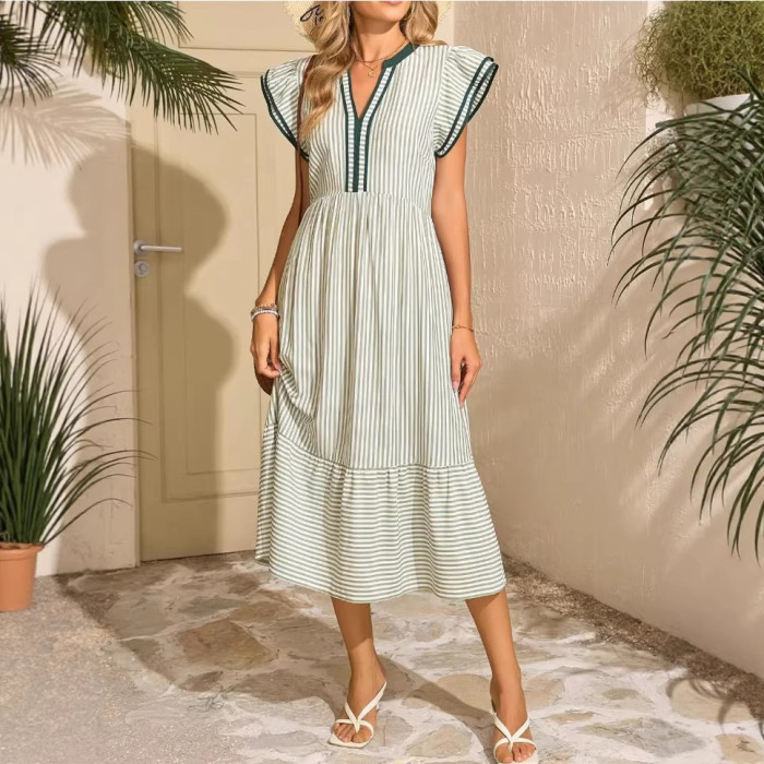 ✨Vintage Striped Loose A-Line Midi Dress✨