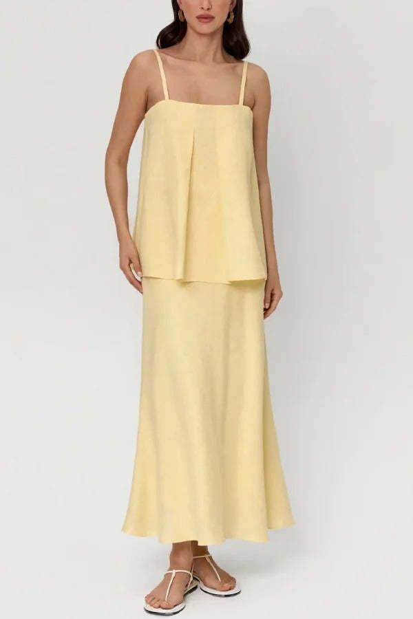 ✨Linen Blend Square Neck Camisole & Maxi Skirt Set✨