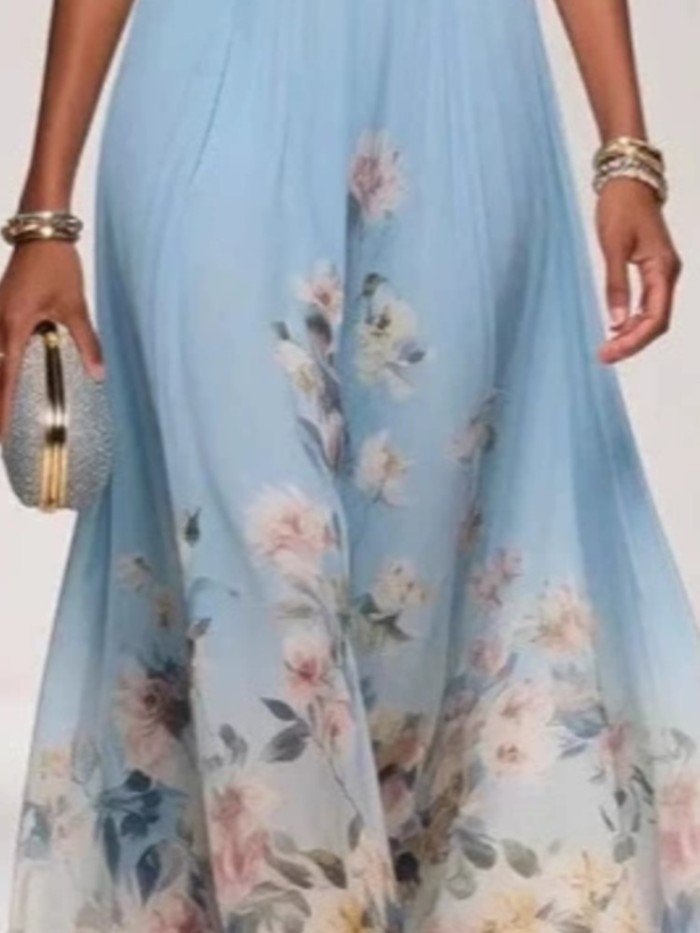 ✨Elegant Chiffon Floral Print V-neck Maxi Dress✨