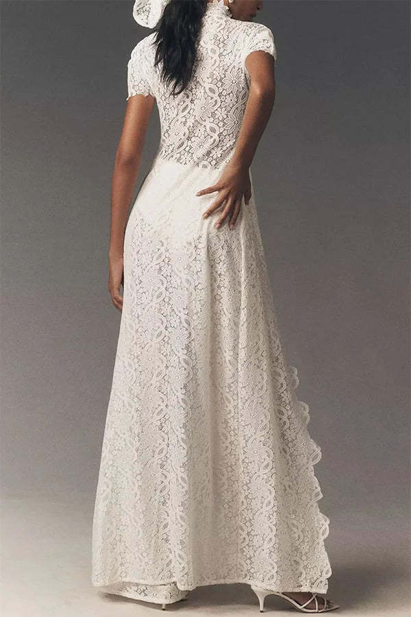 ✨Elegant Floral Lace High Low Wide Leg Pants Set✨