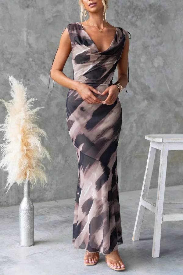 ✨Cowl Neck Tie-Back Waist-Cinched Bodycon Maxi Dress✨