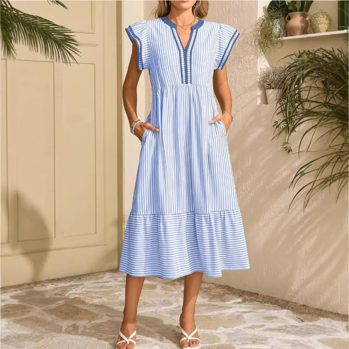 ✨Vintage Striped Loose A-Line Midi Dress✨