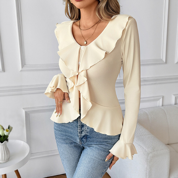 ✨Y2K Solid Color Slim Long Sleeve Shirt✨