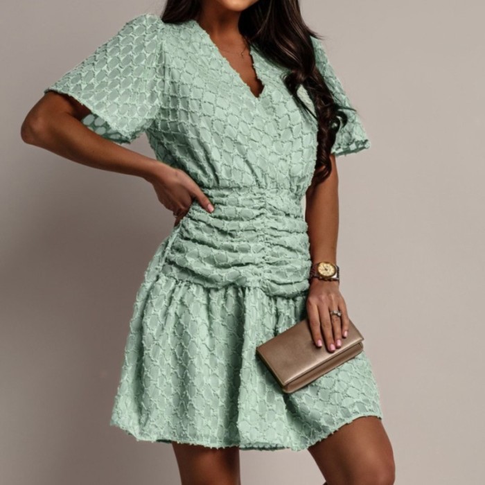 ✨Chic V-Neck Short Sleeve High-Waist Mini Dress✨