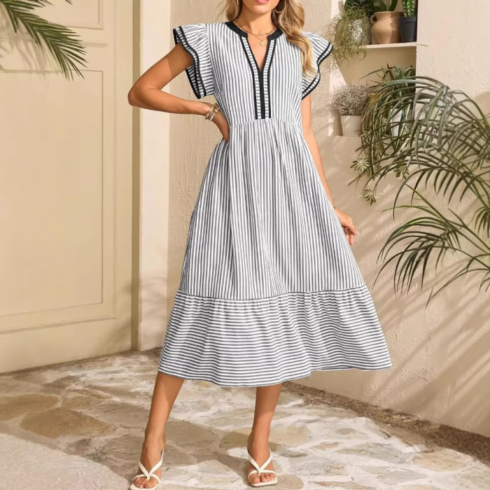 ✨Vintage Striped Loose A-Line Midi Dress✨