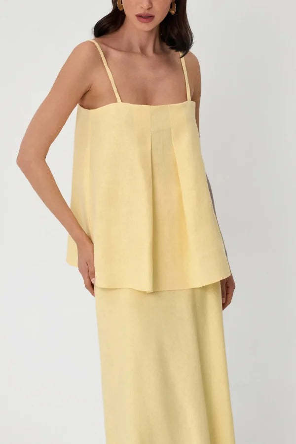 ✨Linen Blend Square Neck Camisole & Maxi Skirt Set✨