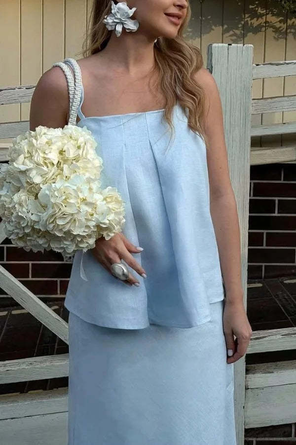 ✨Linen Blend Square Neck Camisole & Maxi Skirt Set✨