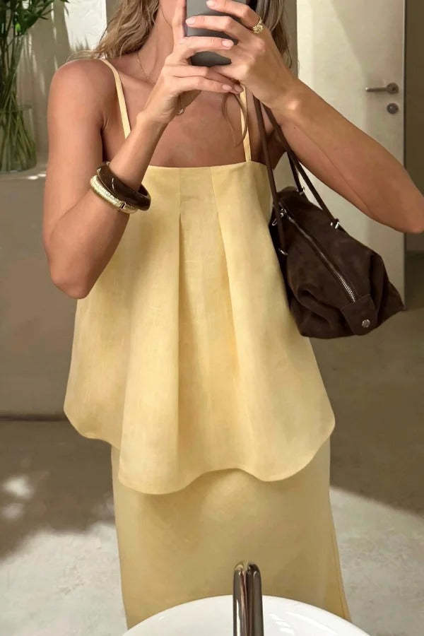 ✨Linen Blend Square Neck Camisole & Maxi Skirt Set✨