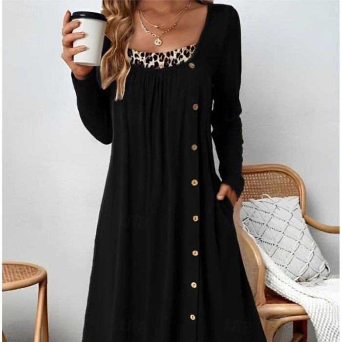 ✨Casual Leopard Print A-Line Midi Dress✨