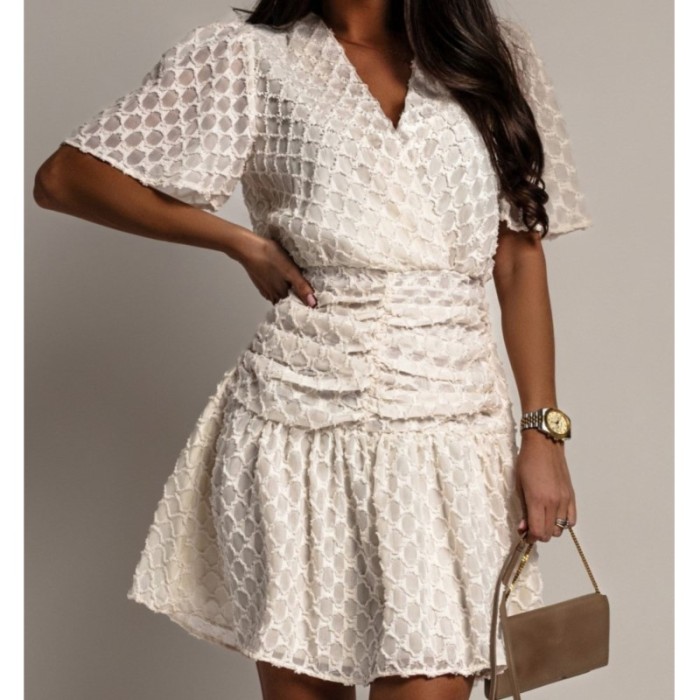✨Chic V-Neck Short Sleeve High-Waist Mini Dress✨